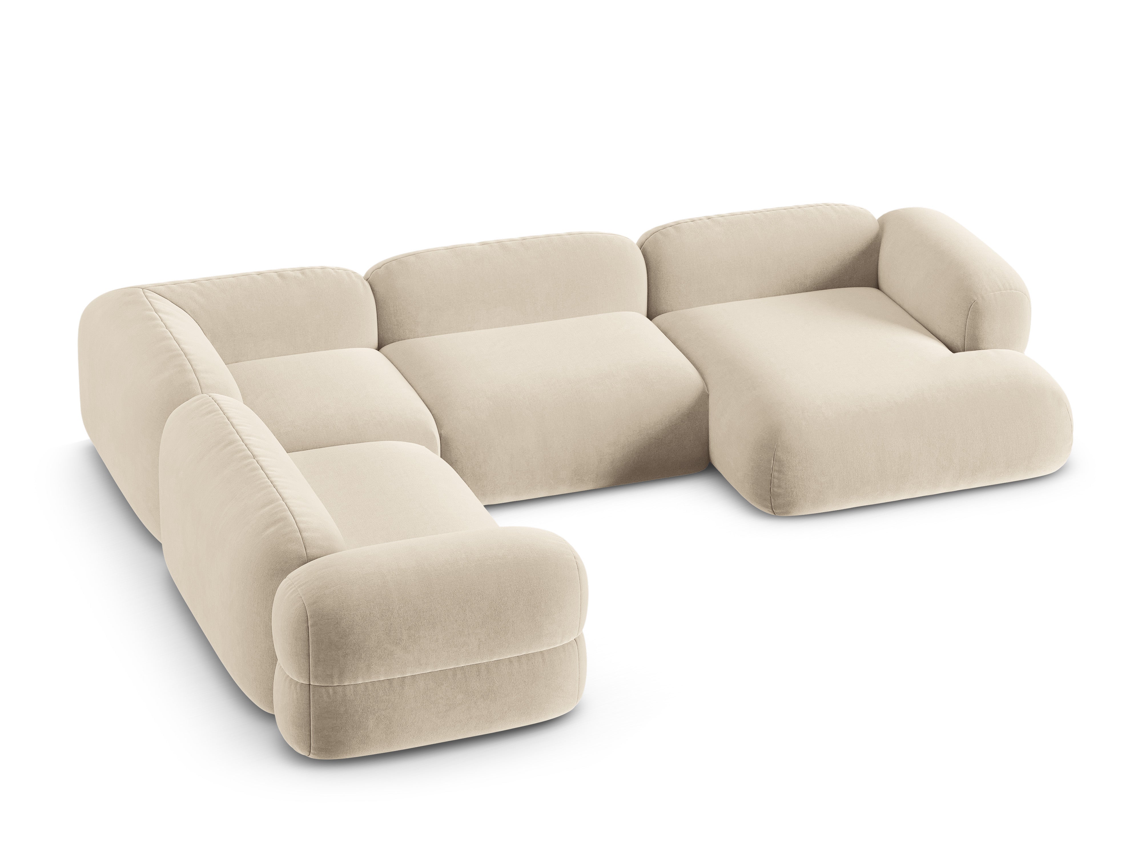 Left-facing U-shaped velvet corner sofa ROGER light beige