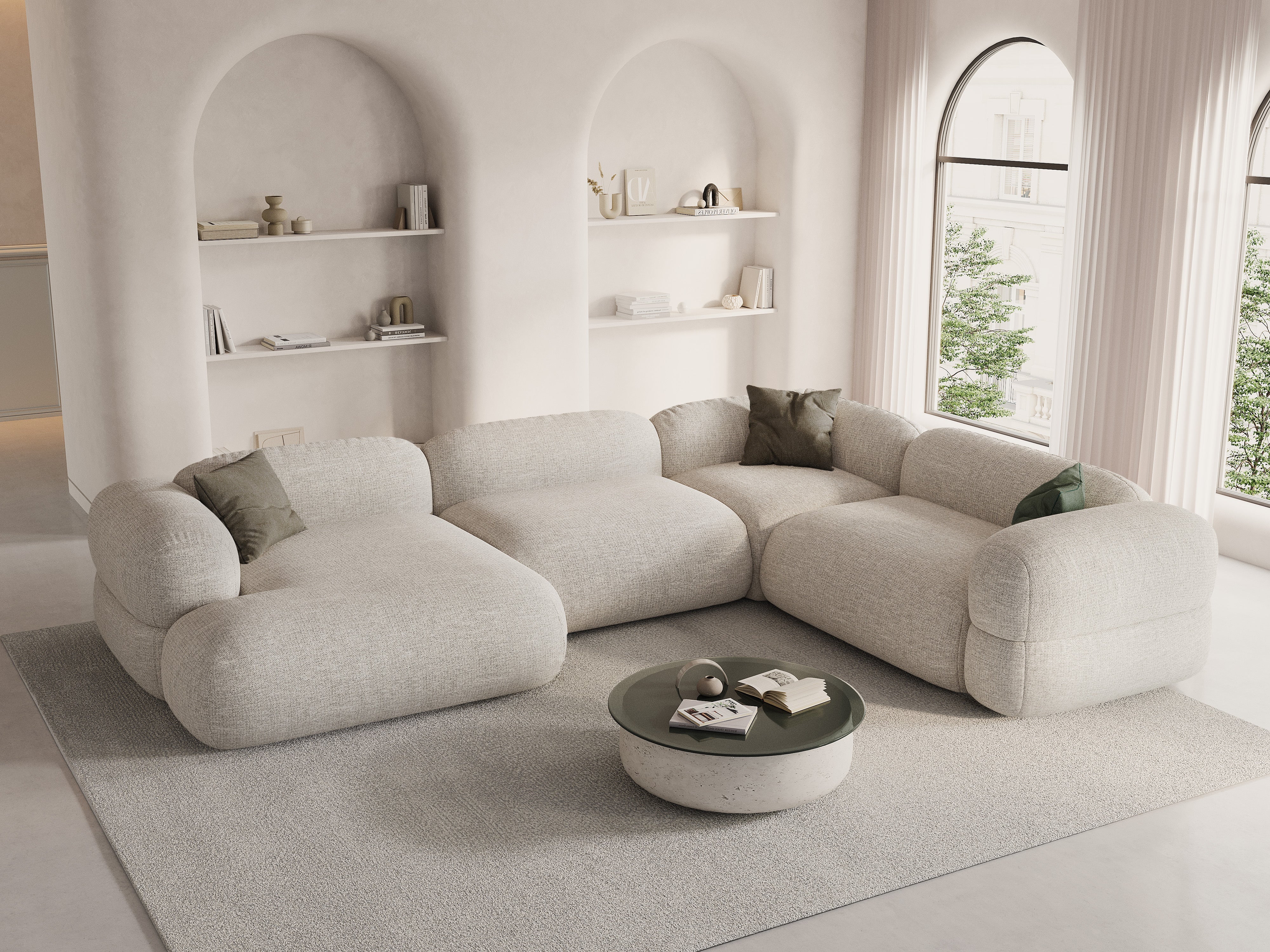 U-förmiger Ecksofa rechts ROGER beige Chenille