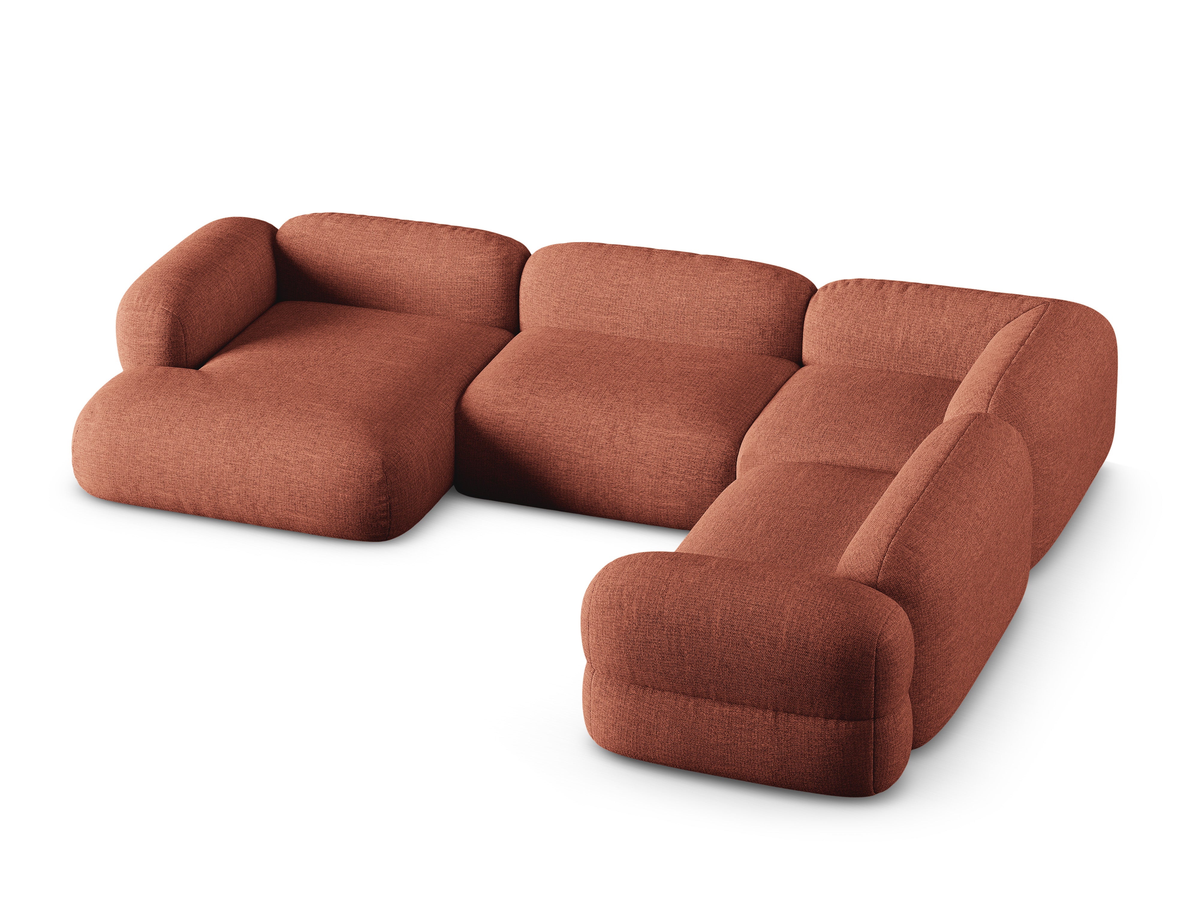 Right-facing U-shaped corner sofa ROGER coral chenille