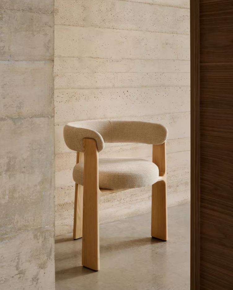 Sessel mit Armlehnen GRANITE beige Chenille mit Eschenbasis