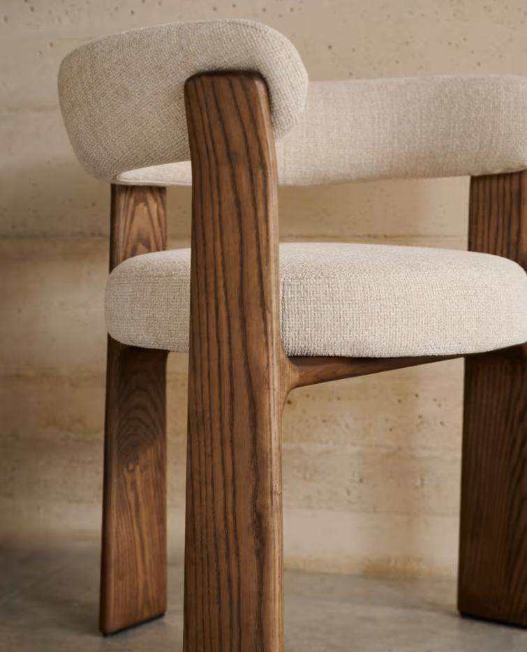 GRANITE armchair in beige chenille with a dark ash base