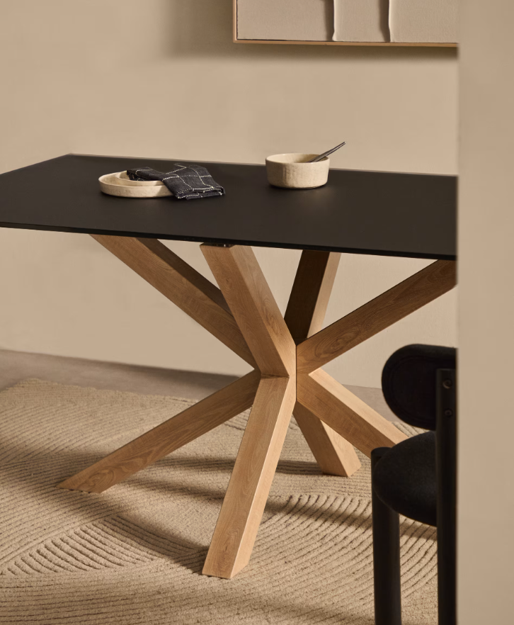 ARGO Black Table with Wood-Look Base