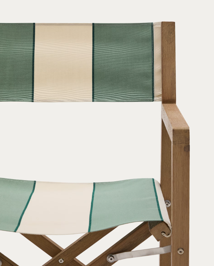 Vilara Green und beige externer Stuhl mit einer Akazienbasis