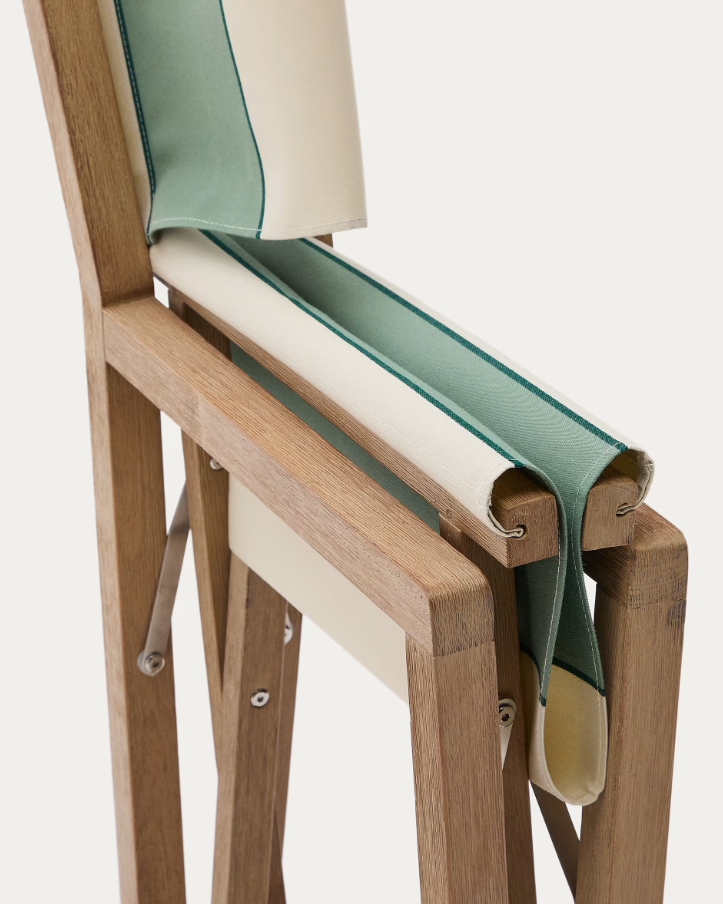 Vilara Green und beige externer Stuhl mit einer Akazienbasis