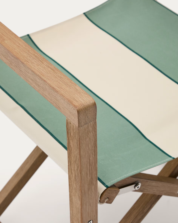 Vilara Green und beige externer Stuhl mit einer Akazienbasis