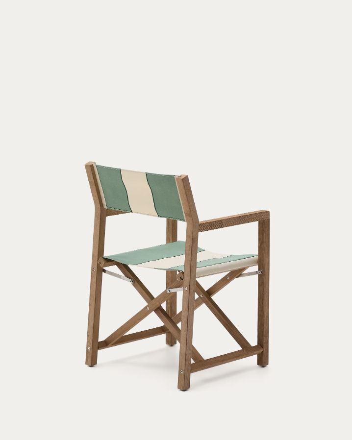 Vilara Green und beige externer Stuhl mit einer Akazienbasis