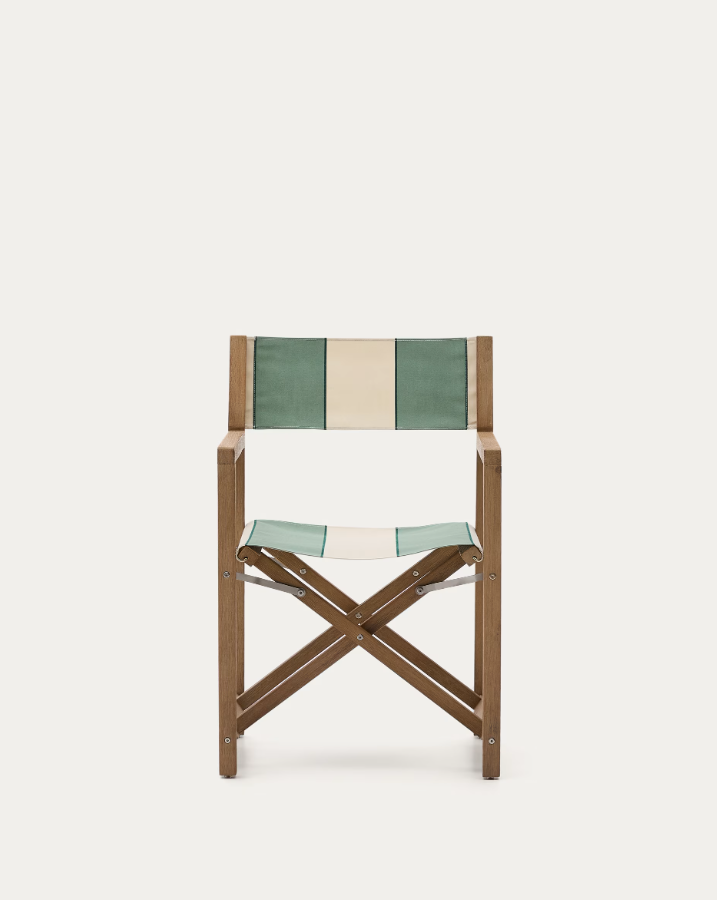 Vilara Green und beige externer Stuhl mit einer Akazienbasis