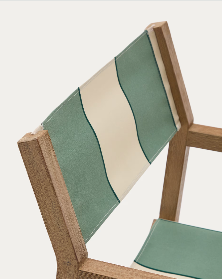 Vilara Green und beige externer Stuhl mit einer Akazienbasis