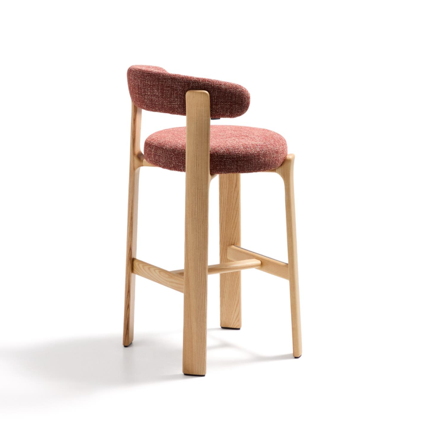 GRANITE roter Chenille-Hocker mit Eschengestell