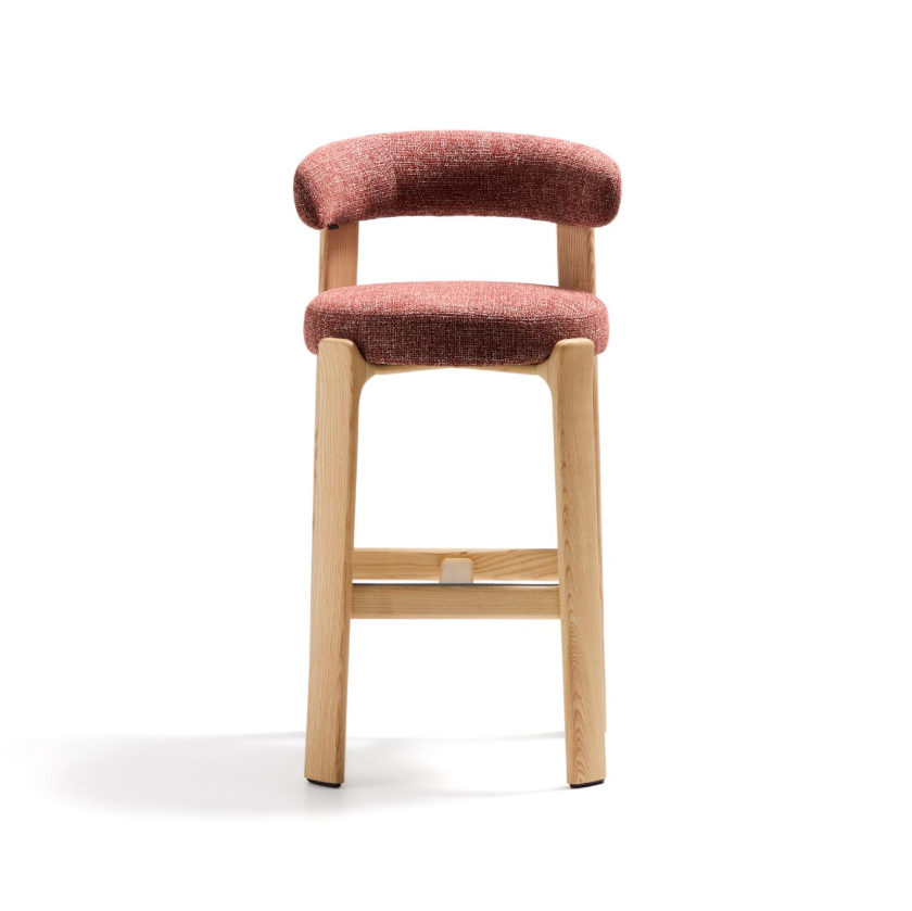 GRANITE roter Chenille-Hocker mit Eschengestell
