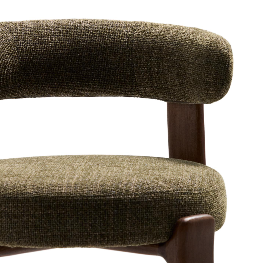 GRANITE grüner Chenille-Hocker mit dunklem Eschenholzgestell
