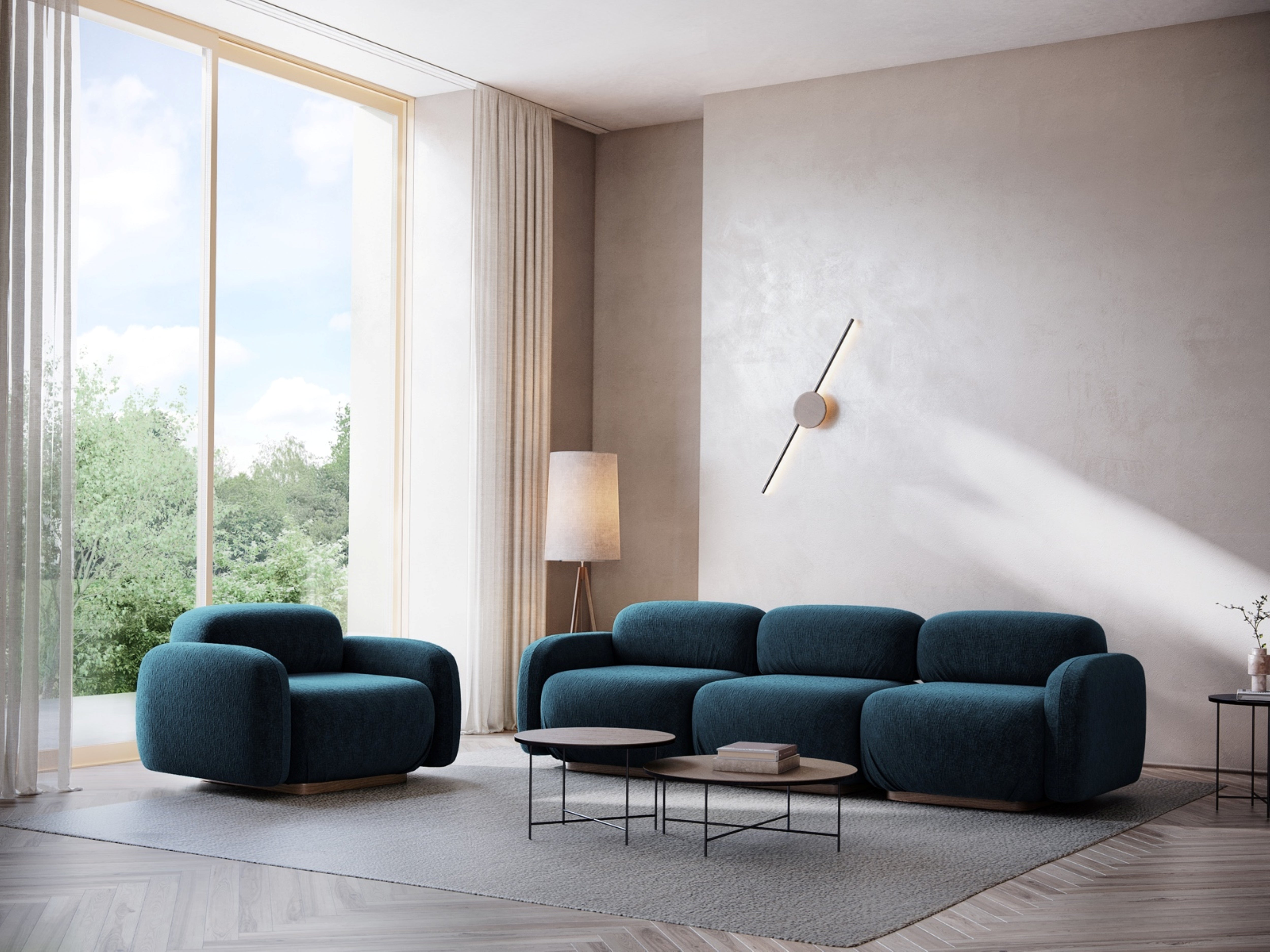 AILANI 3-Seater Modular Sofa in Denim Blue Boucle