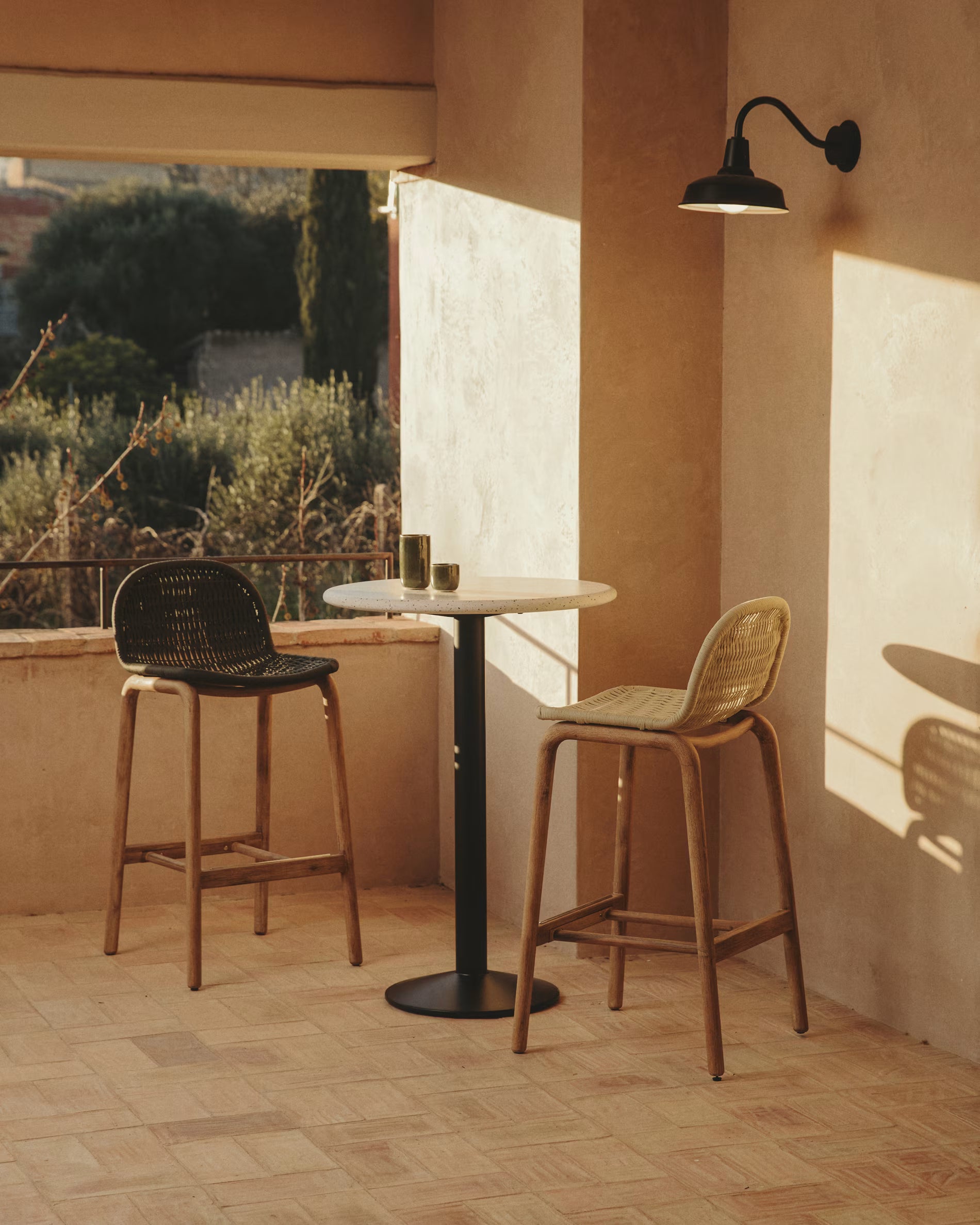 ALIPA Dark Gray Outdoor Bar Chair with Acacia Wood