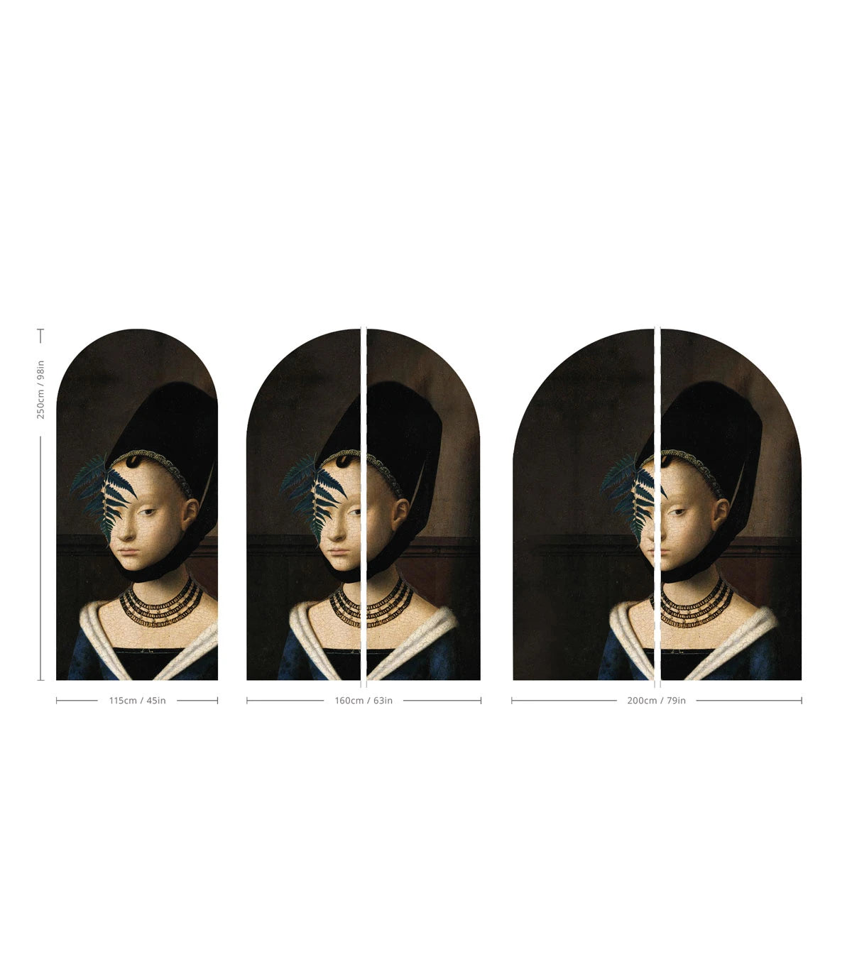 Non-woven mural in the shape of an arch LADY FERN dark brown