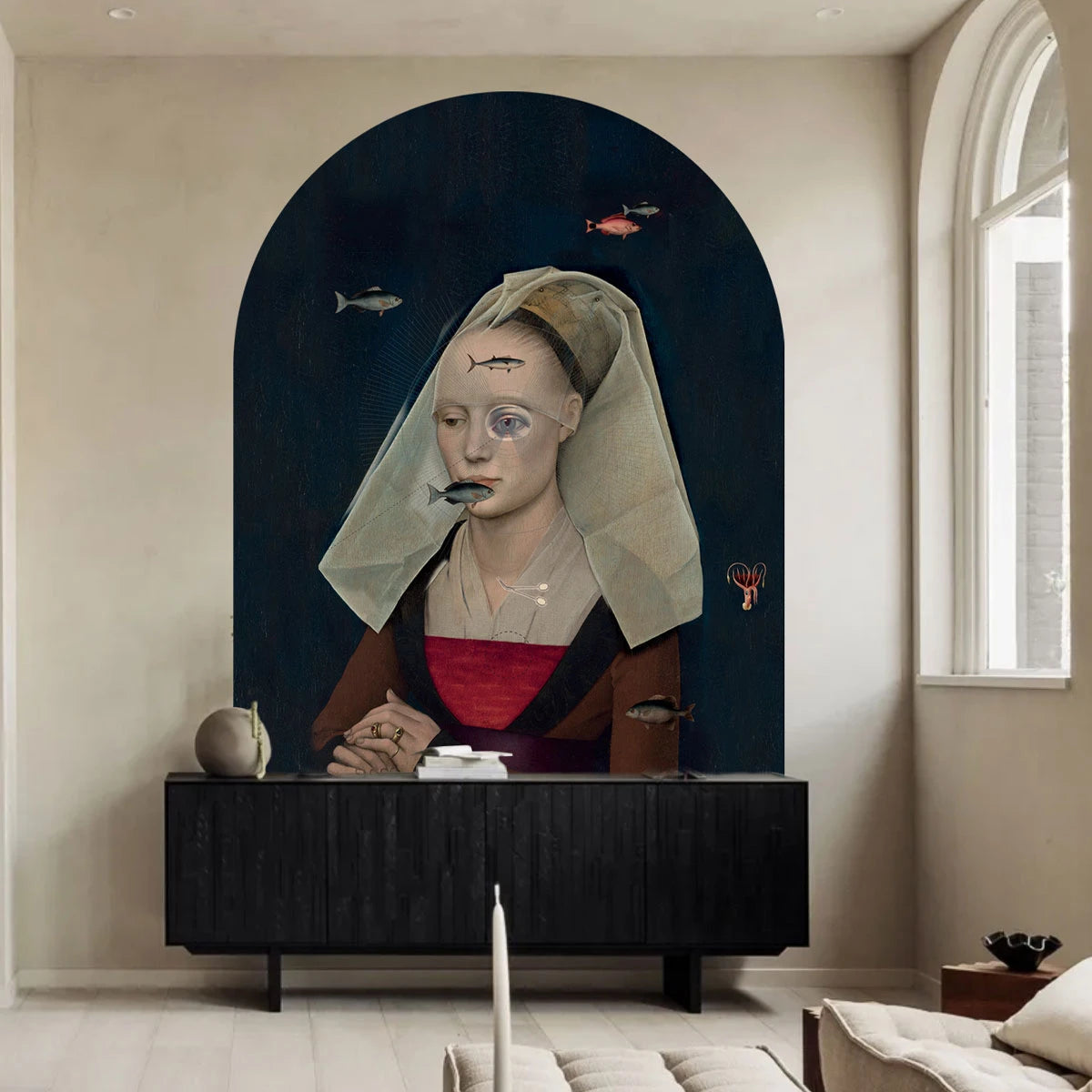 Non-woven arch-shaped mural NORDIC LADY navy blue