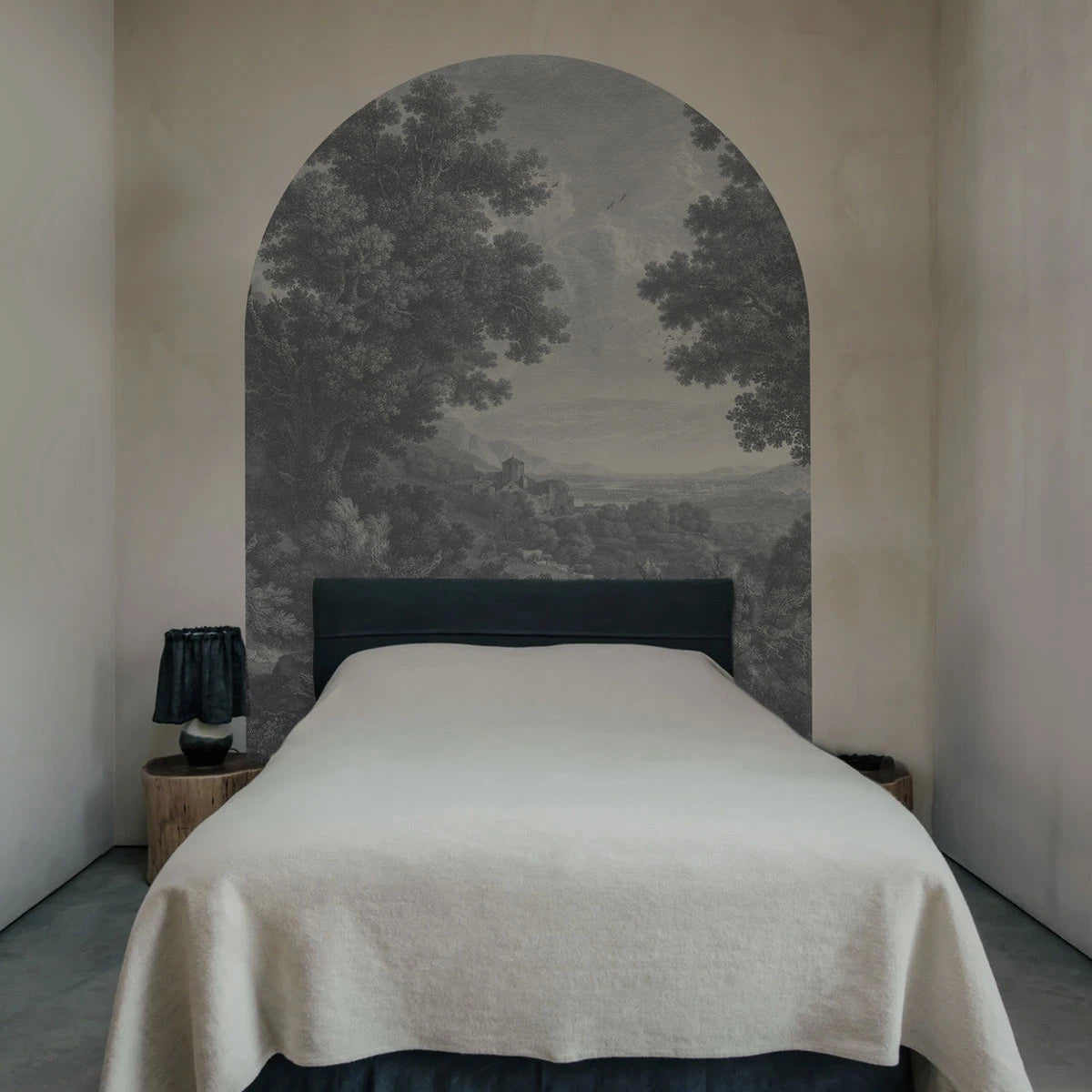 Vlies-Tapete in Bogenform PICTURESQUE VALLEY OF SERENITY grau mit Blau