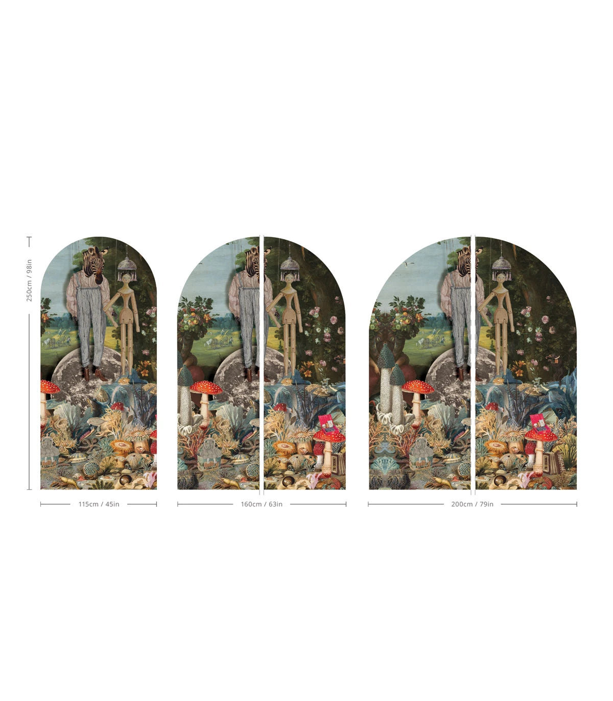 Non-woven arch-shaped mural PUPPETS dark green with blue