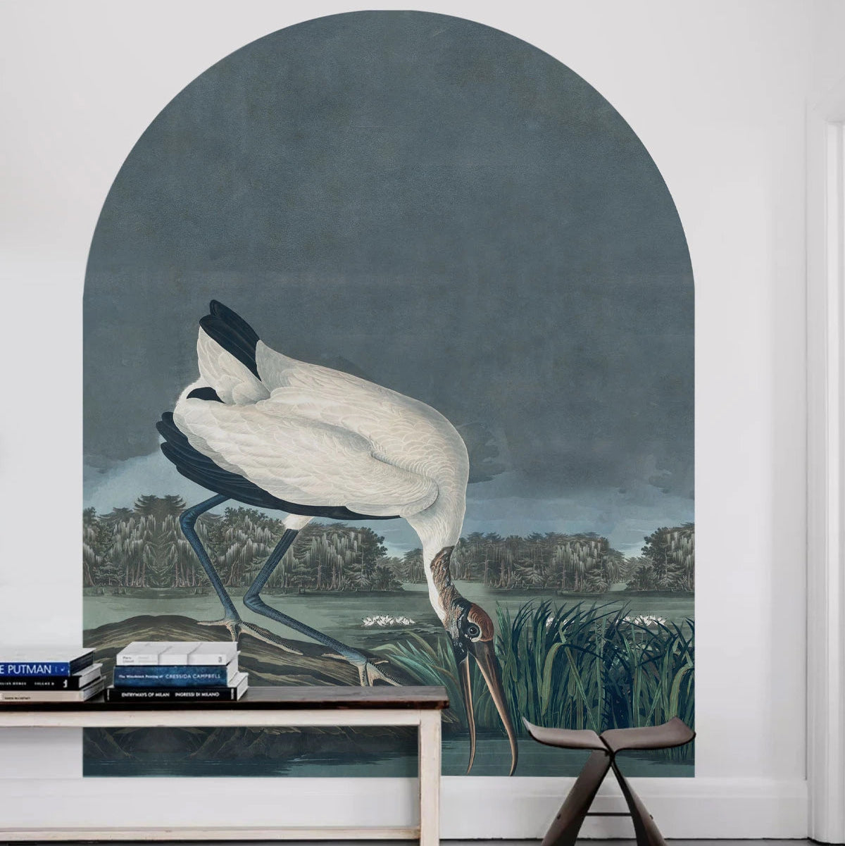 Bogenförmiges Wandbild mit Tiermotiv STORK dunkelblau