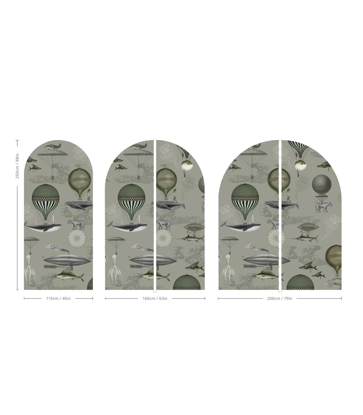 Vintage Balloons Arch-Shaped Children's Mural Green