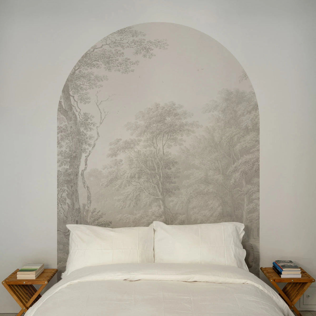 Non-woven mural in the shape of an arch WATERCOLOR GROVE beige