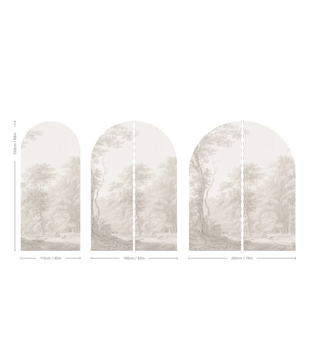 Non-woven mural in the shape of an arch WATERCOLOR GROVE beige