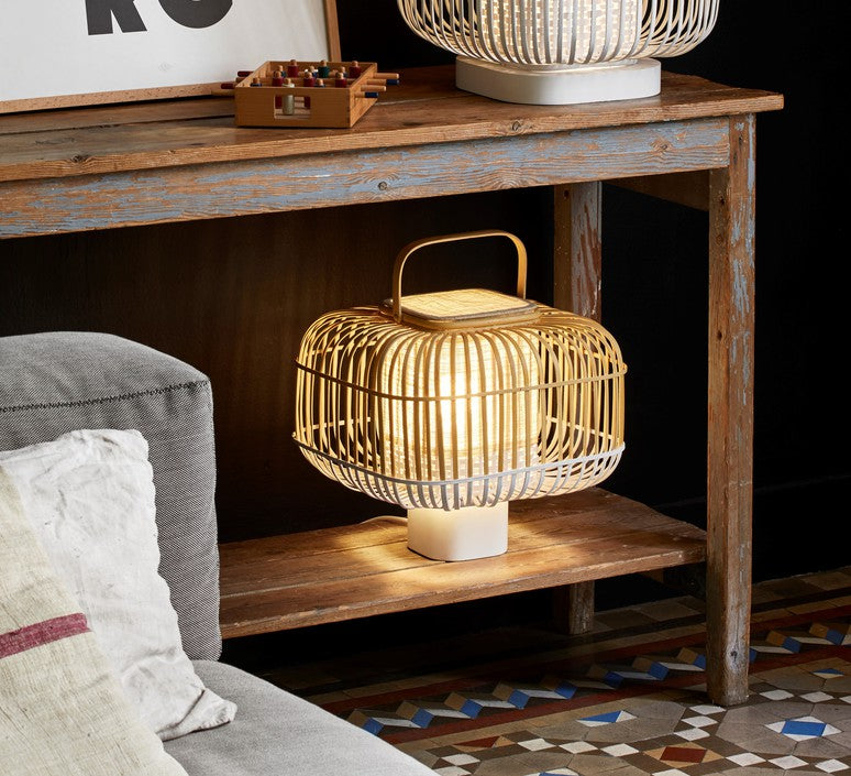 Square table lamp bamboo white