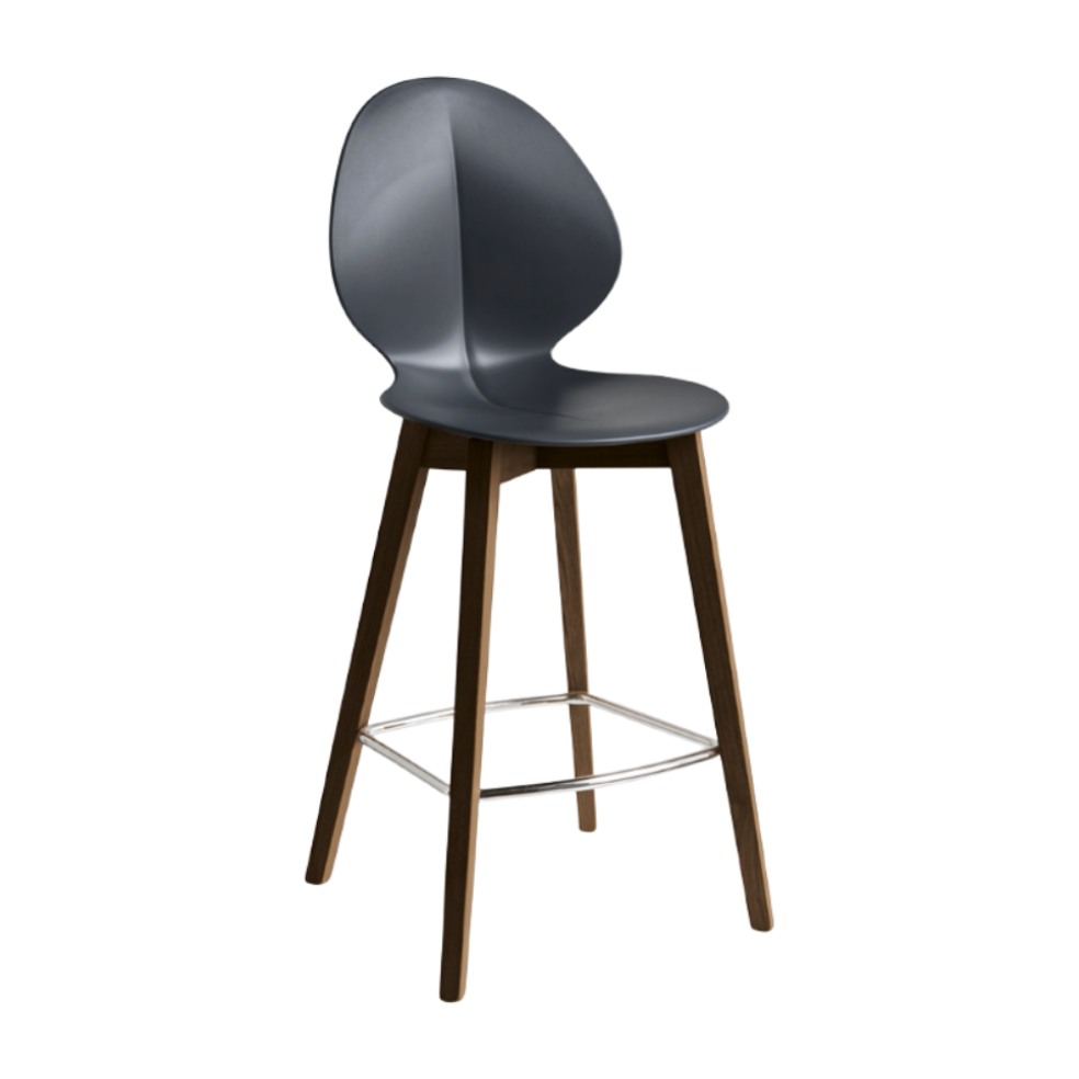 BASIL bar stool with gray seat and dark wooden base
