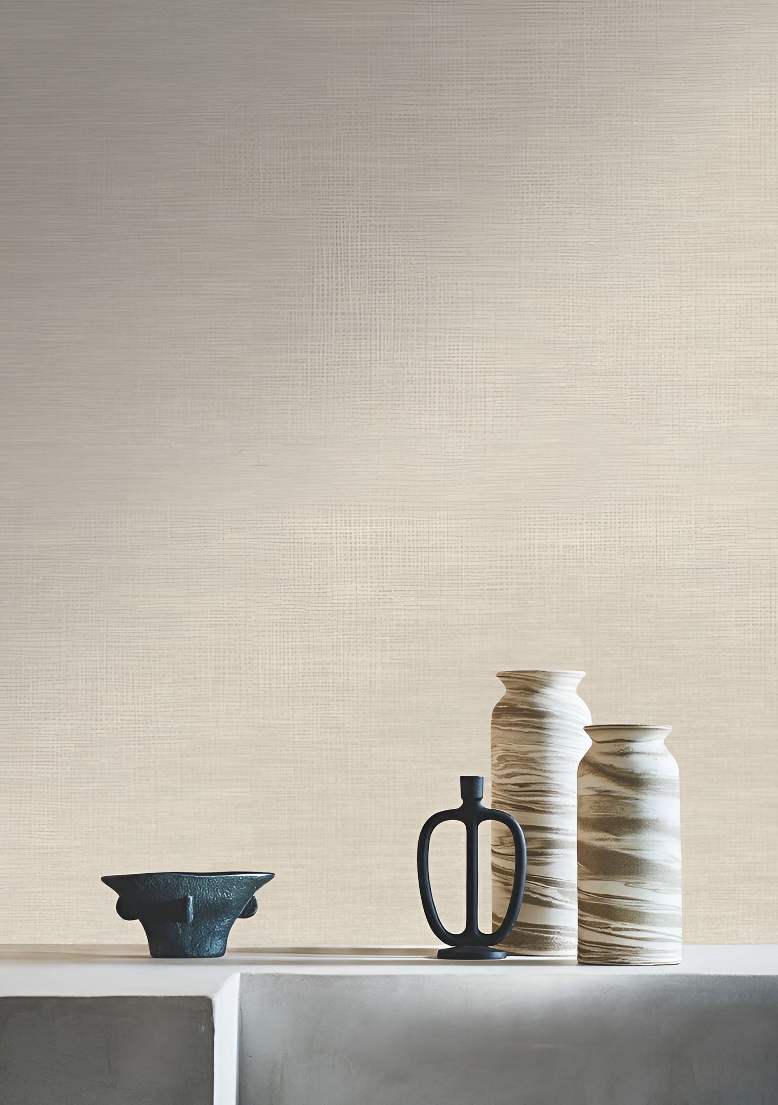 Structural wallpaper resembling linen canvas SHINOK - NEIGE POUDREE warm beige