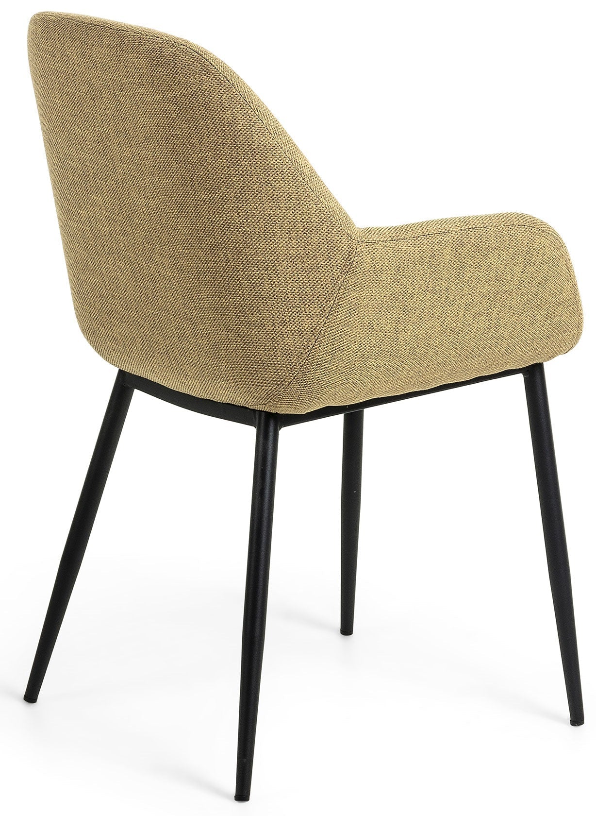 A chair in a black mustard horse fabric with a black base