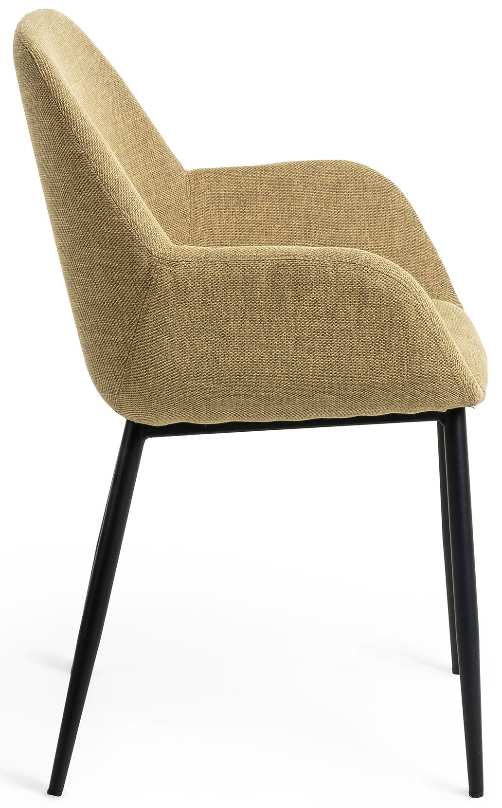A chair in a black mustard horse fabric with a black base