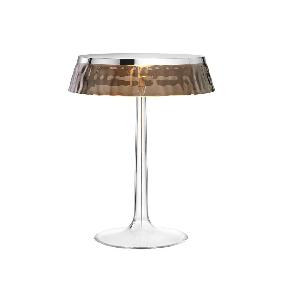 BON JOUR chrome table lamp with smoky shade