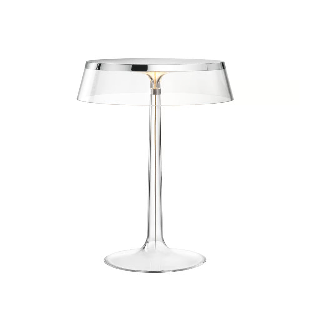Lampa stołowa BON JOUR chrom z materiałowym abażurem – Flos