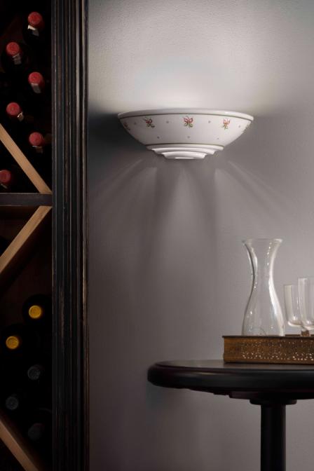 White ceramic wall lamp TRIESTE with pink and green pattern