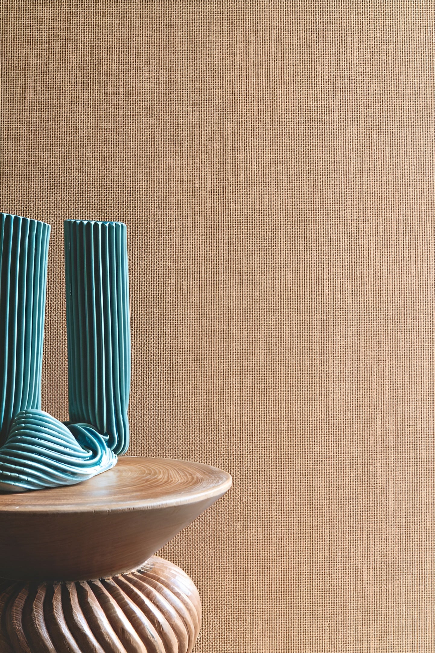 Strukturierte Tapete Geflecht, das Raphia imitiert KIRA - GRÈGE grau-beige