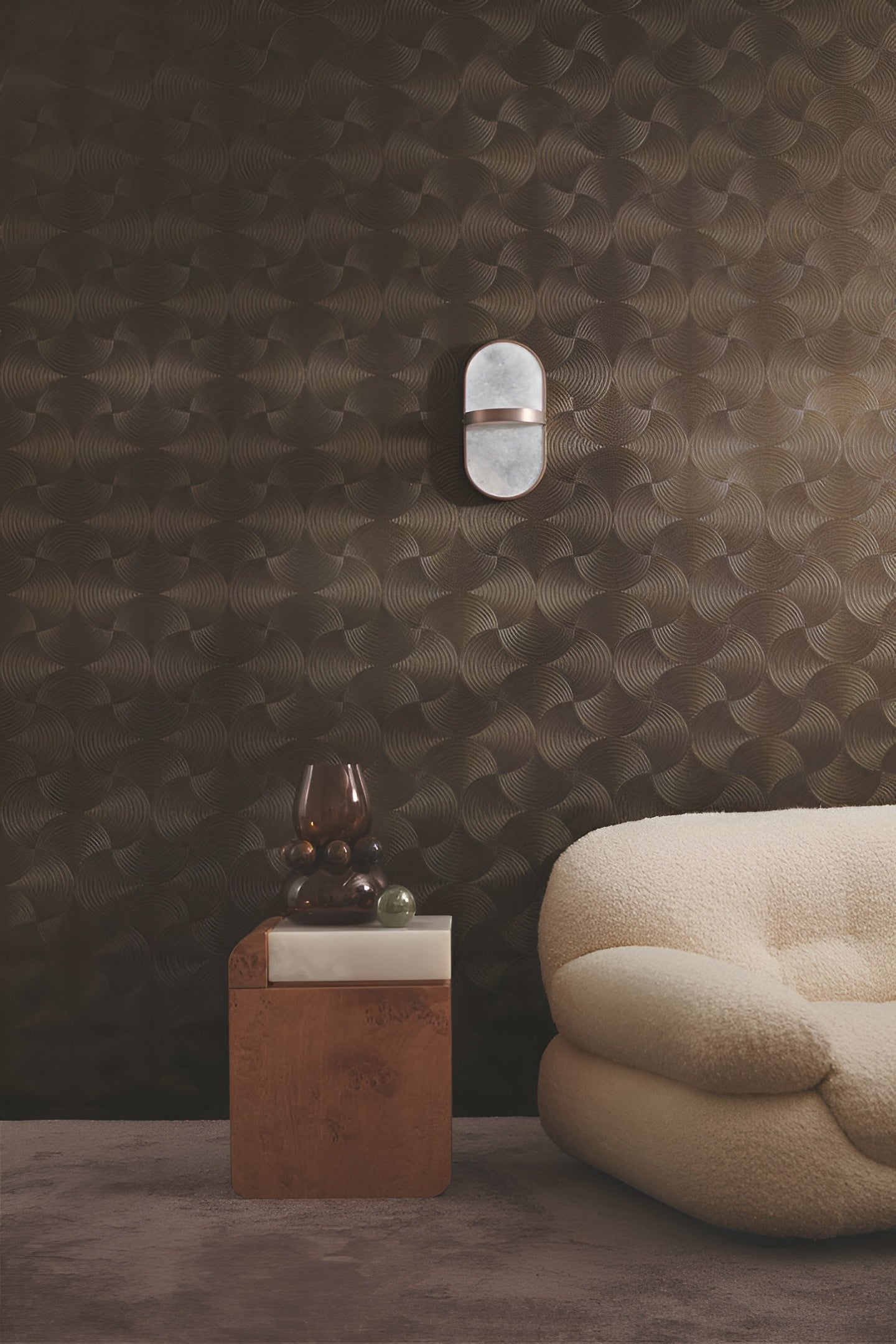 Metallische Strukturtapete mit geometrischem Muster METEORE - SABLE/ARGENT sandfarben