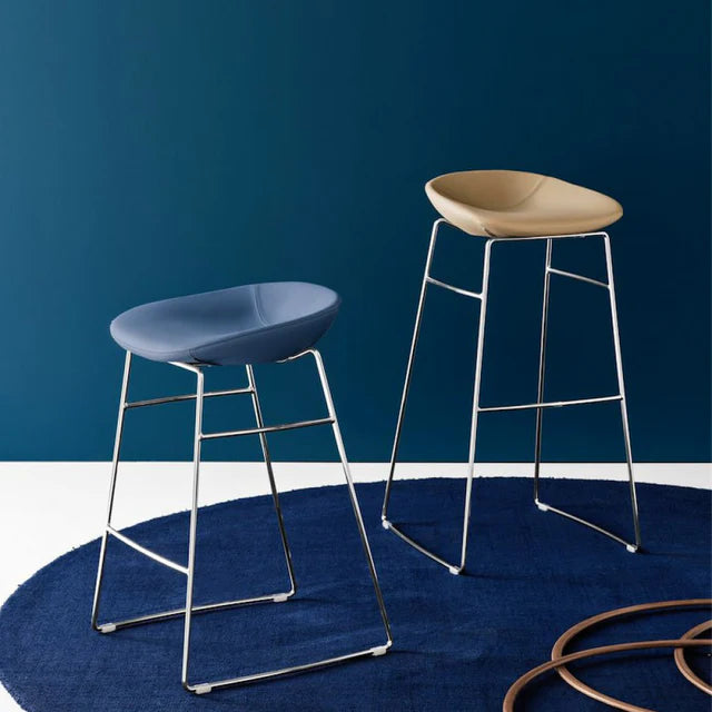 Upholstered bar stool PALM with a chrome base