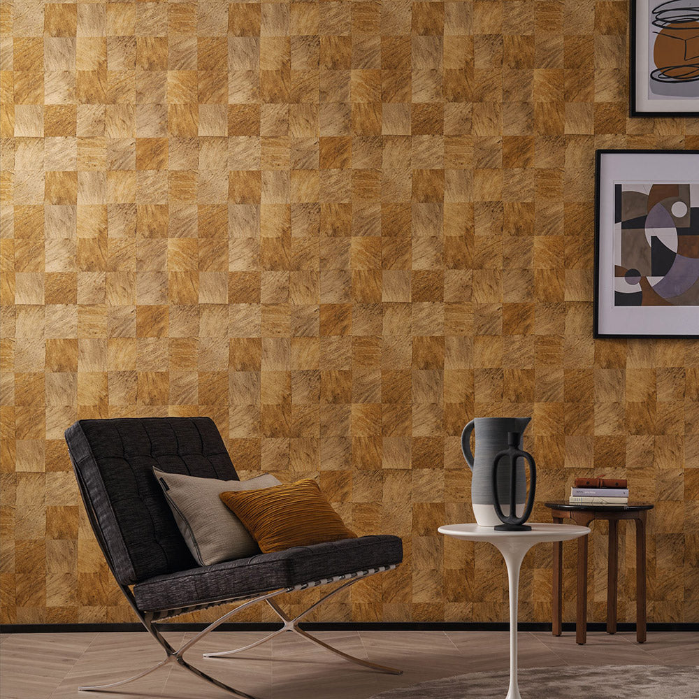 Textured wallpaper with a geometric wood-like pattern ABALE - SABLE beige