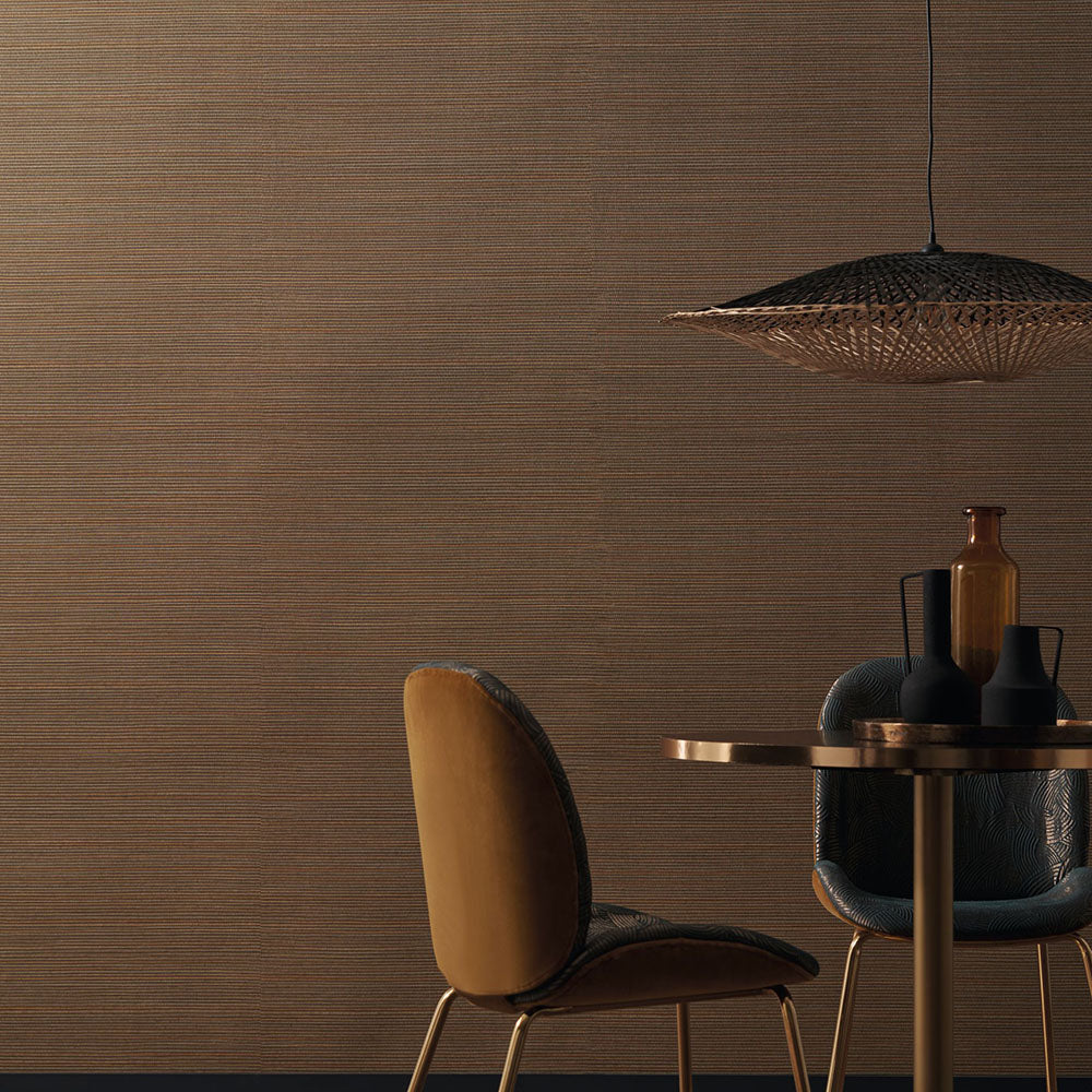 Structural wallpaper imitating plant canvas PANDAN - OCHRE gold