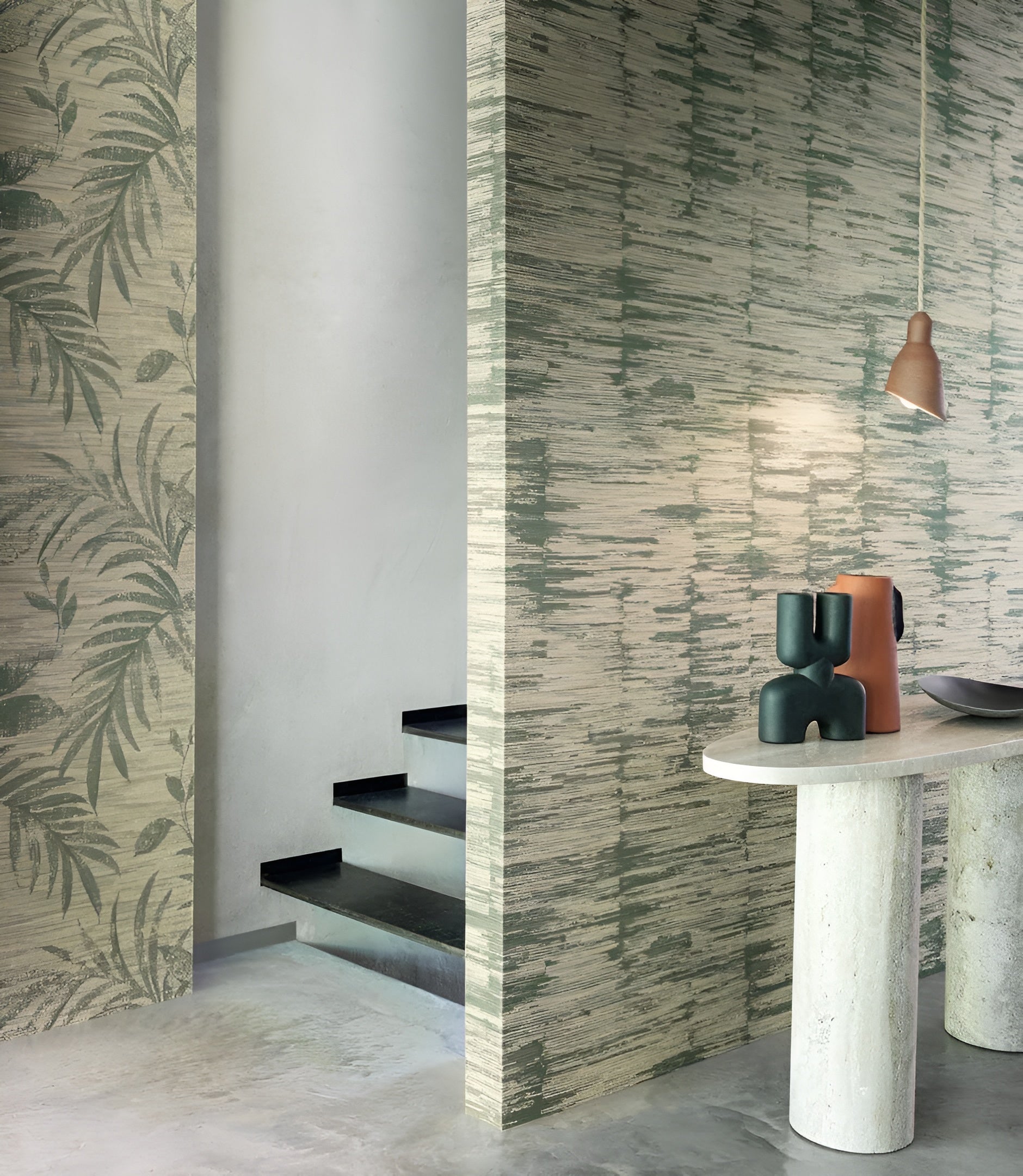 Strukturierte Textiltapete mit Streifen ALCHEMILLA - BLEU DEAUVILLE/GRIS NUAGE blau mit beige