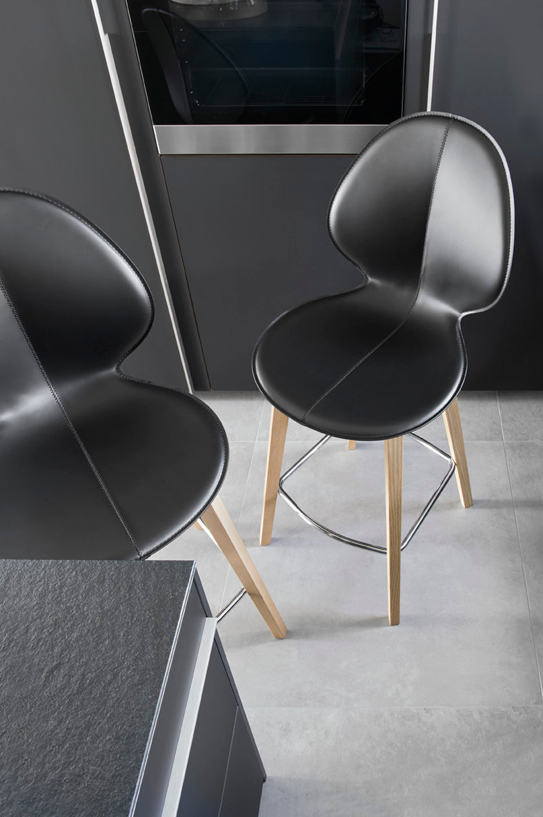 BASIL bar stool in taupe with a whitewashed wooden base