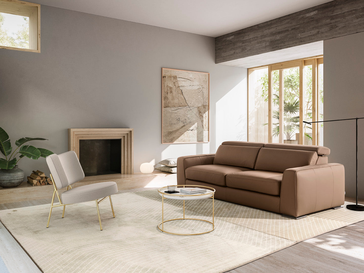 Sessel COCO gepolstert mit goldenem Fuß