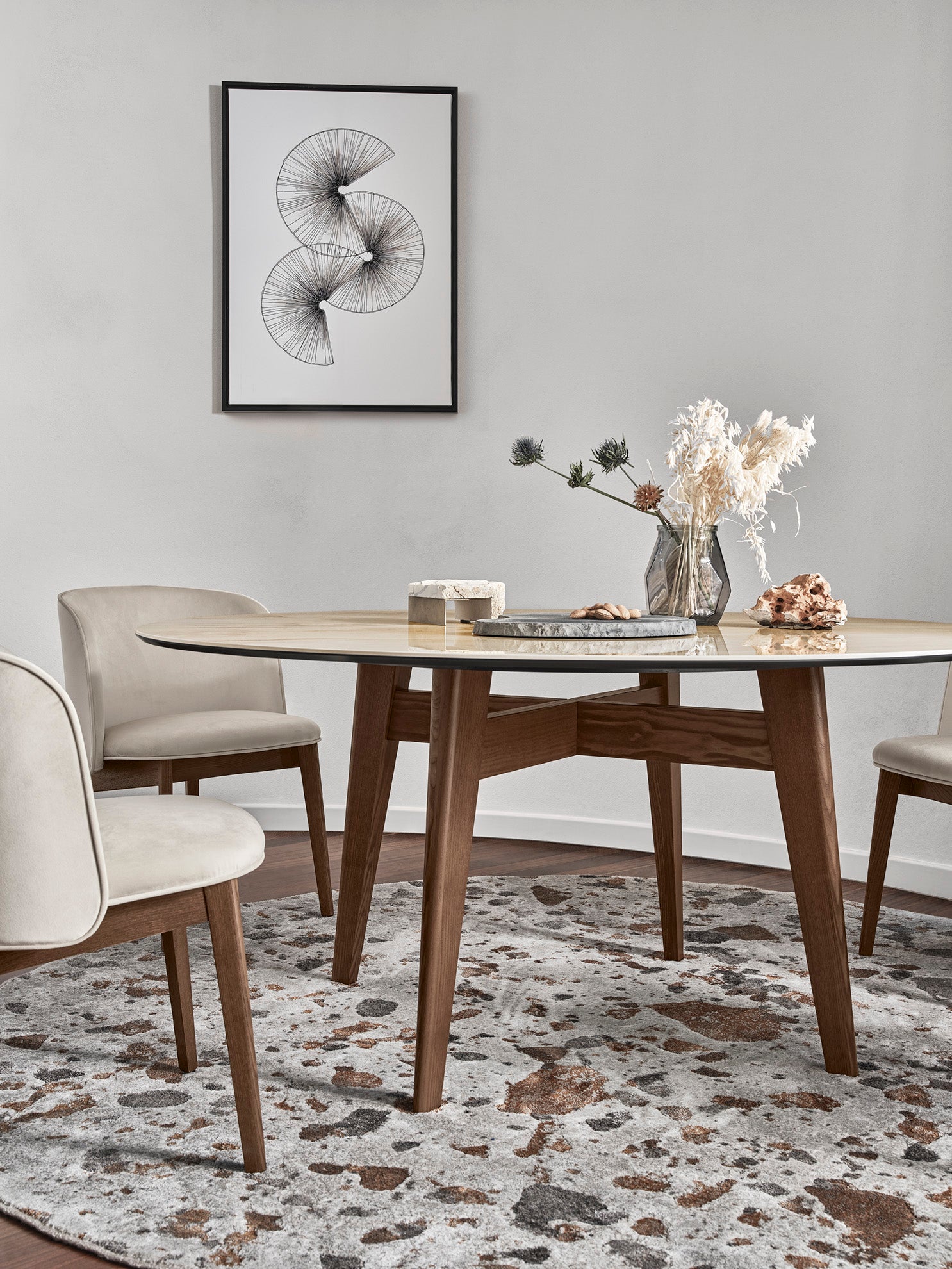 Armchair ABREY upholstered with a dark wooden base