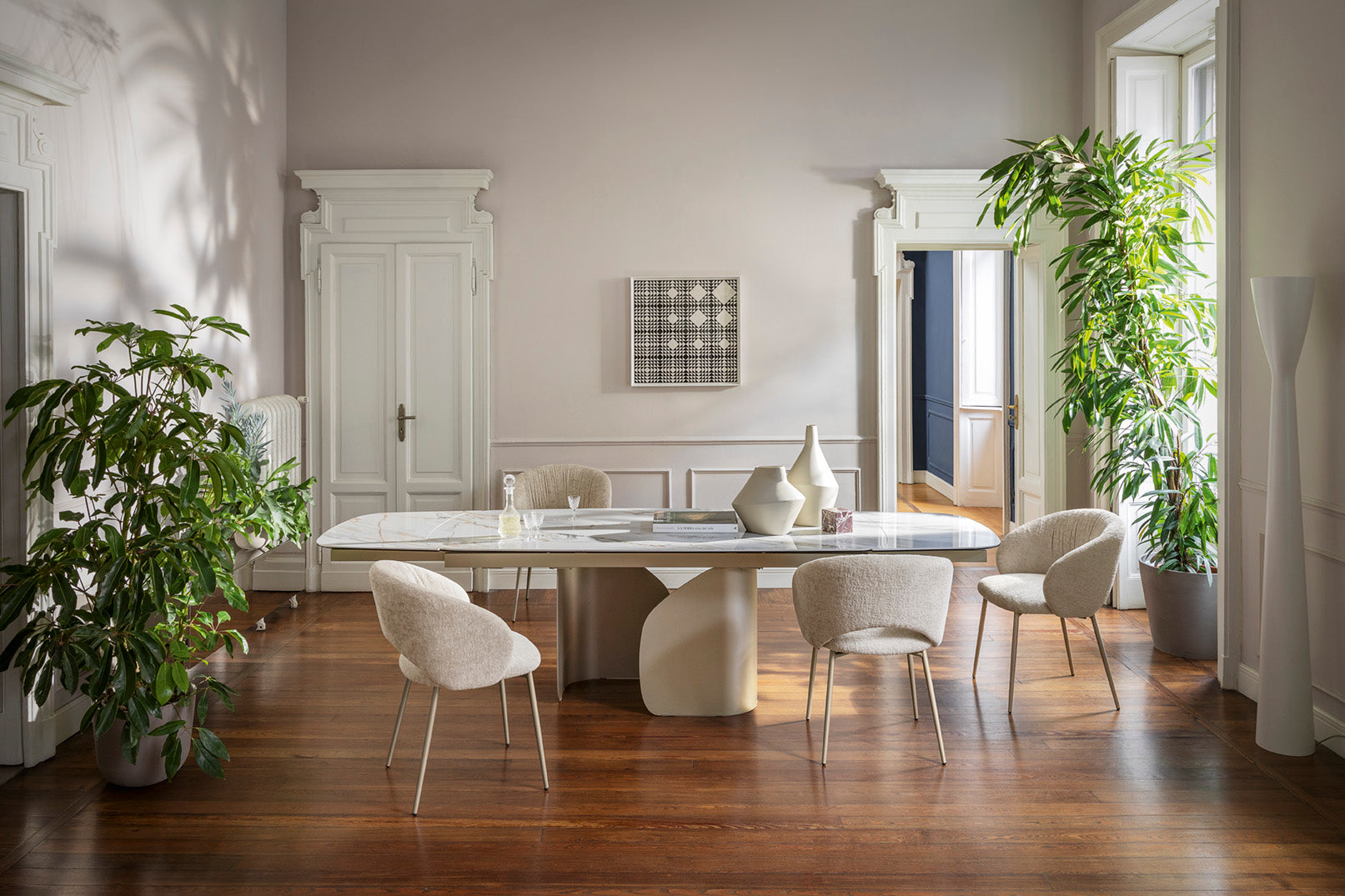 TWINS Extendable Table with Beige Top and Beige Base