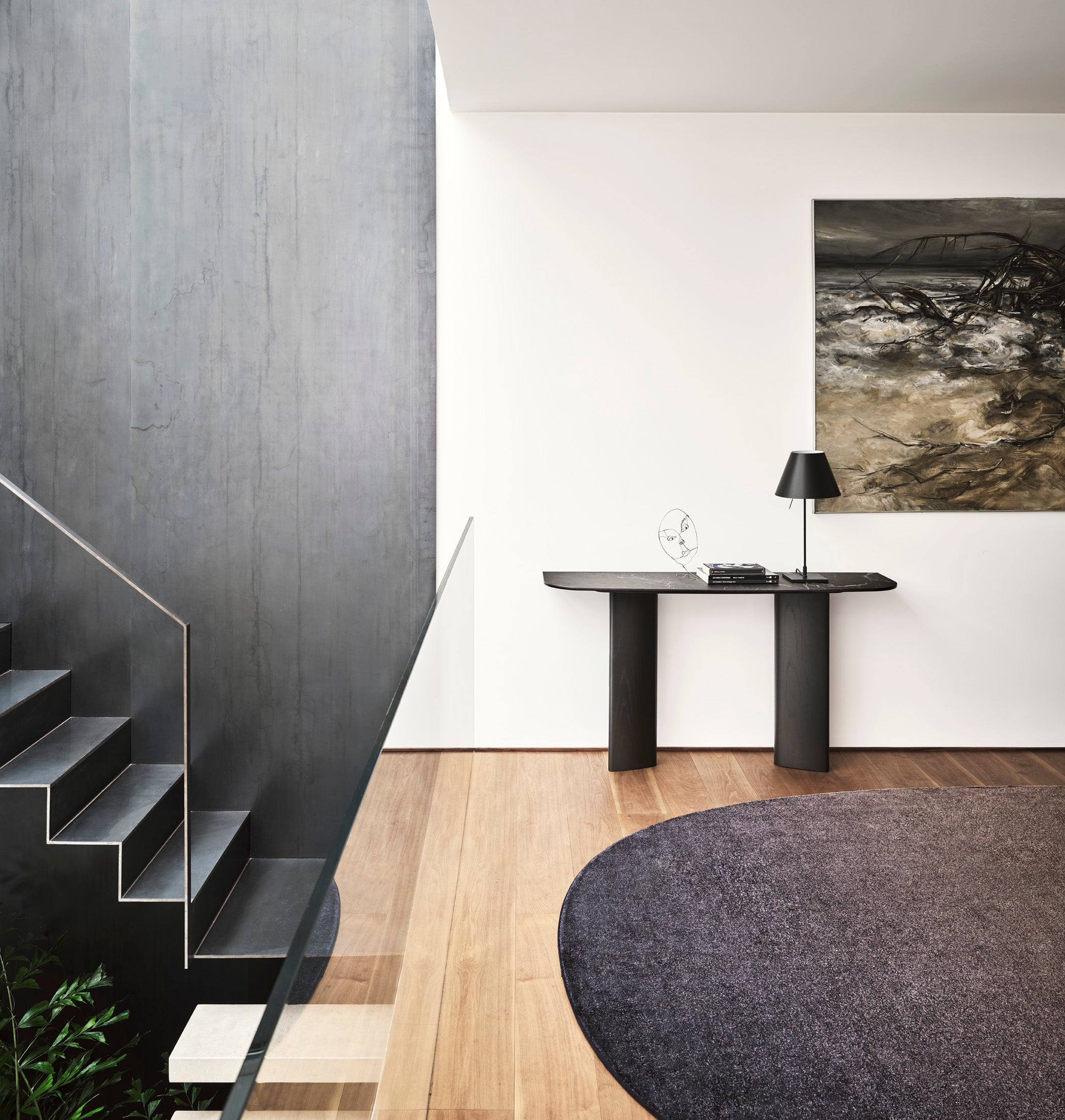 SANDY Console Black Ceramic with Walnut Base