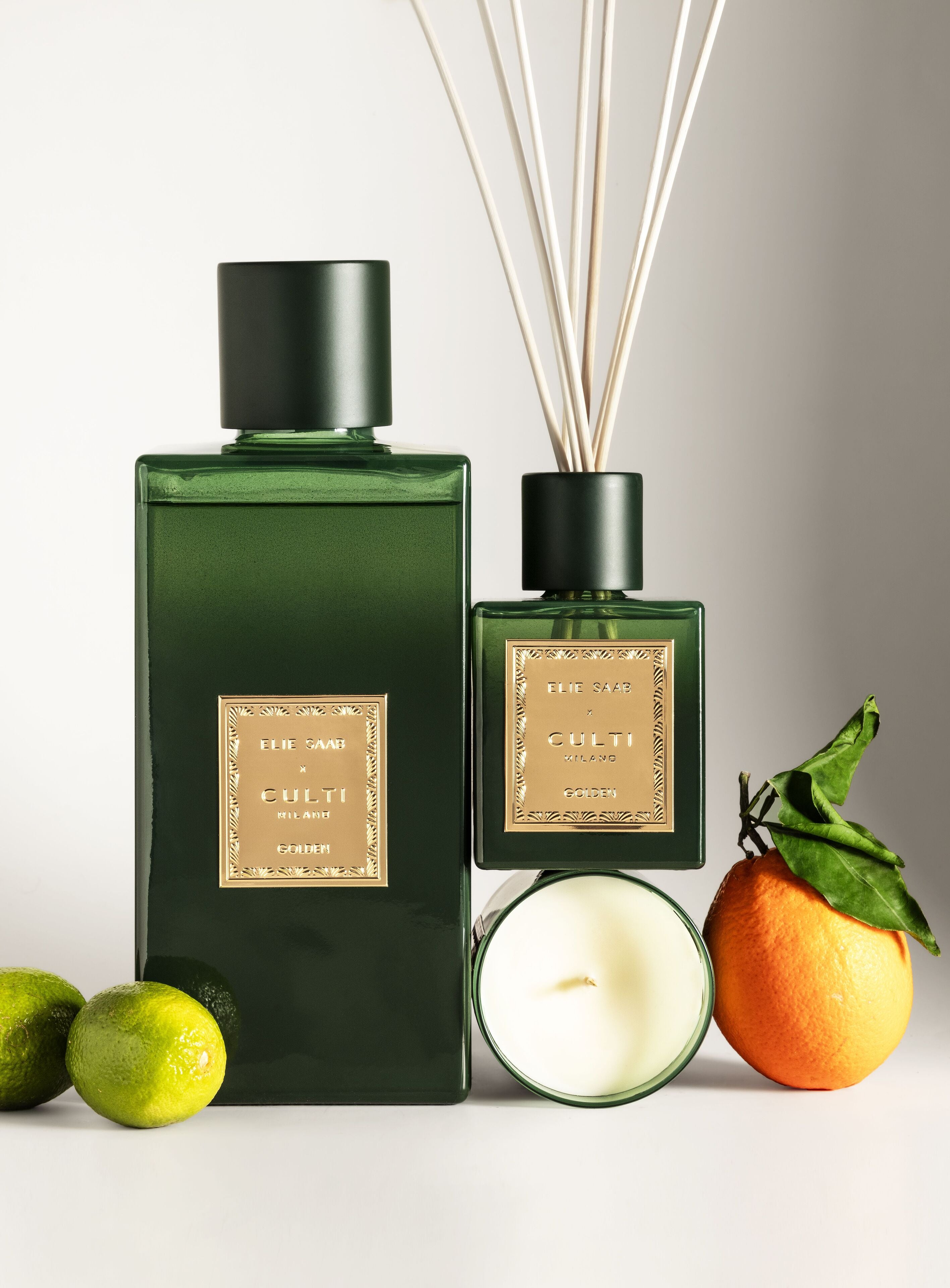 Duftdiffusor GOLDEN mit Noten von bitterer Orange, Mandarine, Ingwer, Orangenblüten und Zeder.