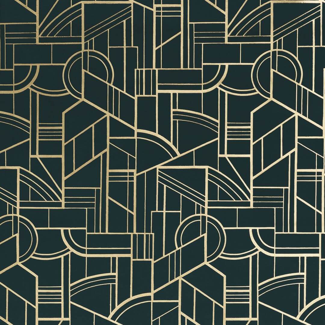 Textil-Tapete mit geometrischem Art-Déco-Muster REIMS - NOIR DE LUNE schwarz mit Gold
