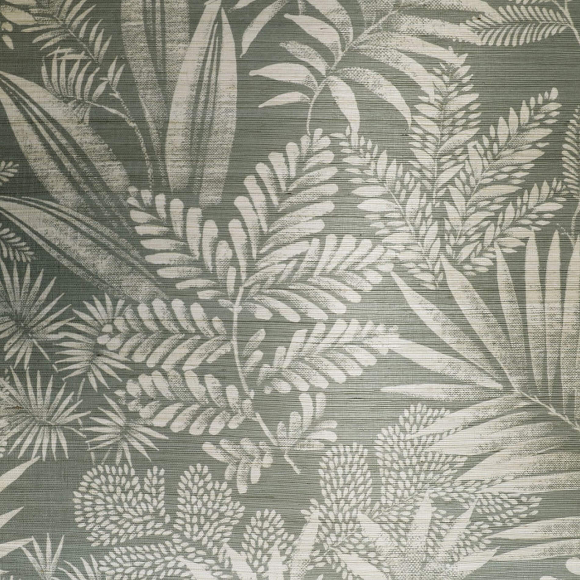 Strukturierte Tapete aus Sisal mit pflanzlichem Motiv von MANDRARE - BLEU GRISE grau mit Weiß