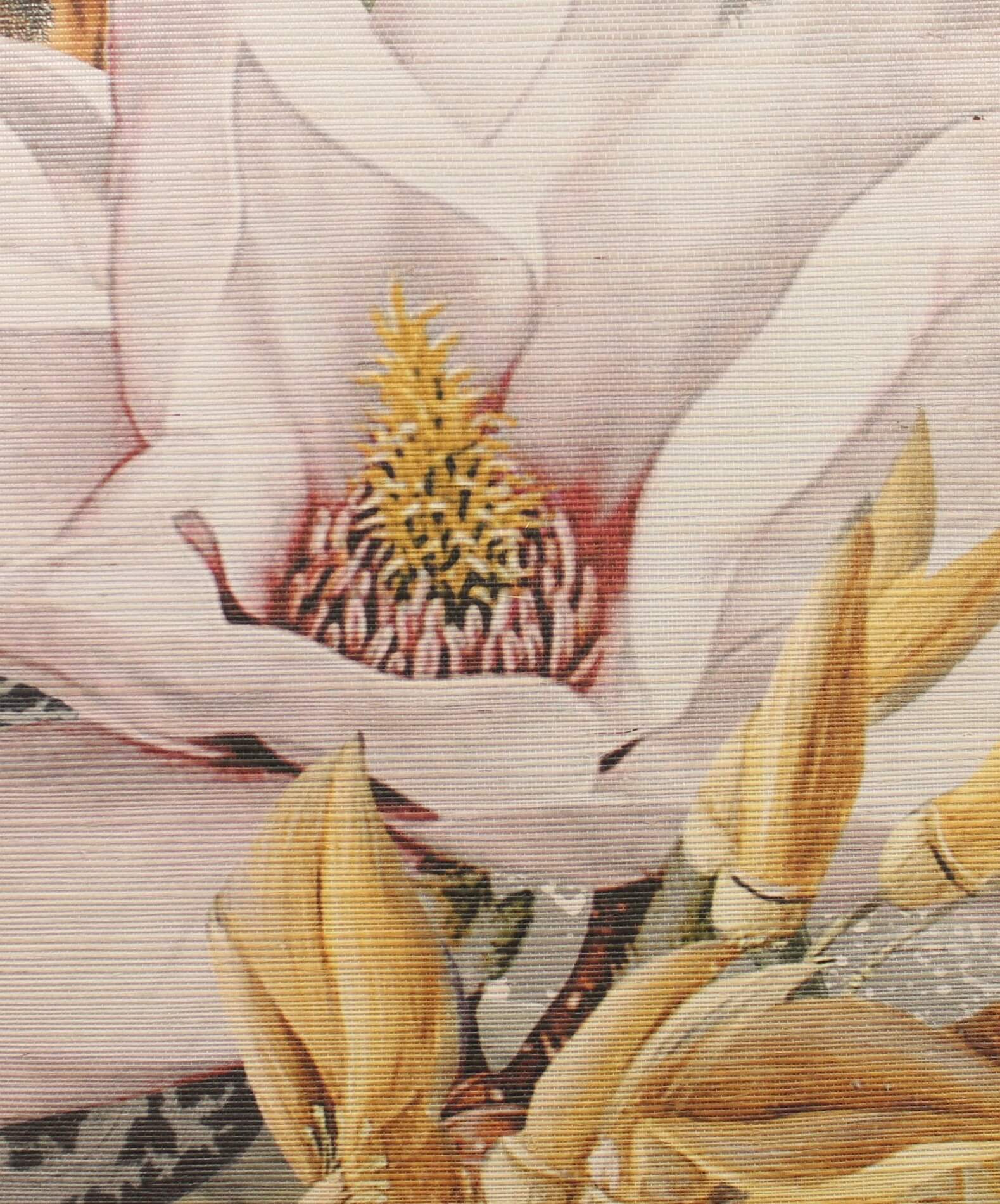 Textile mural with exotic landscape PARAIBA muted blue with beige