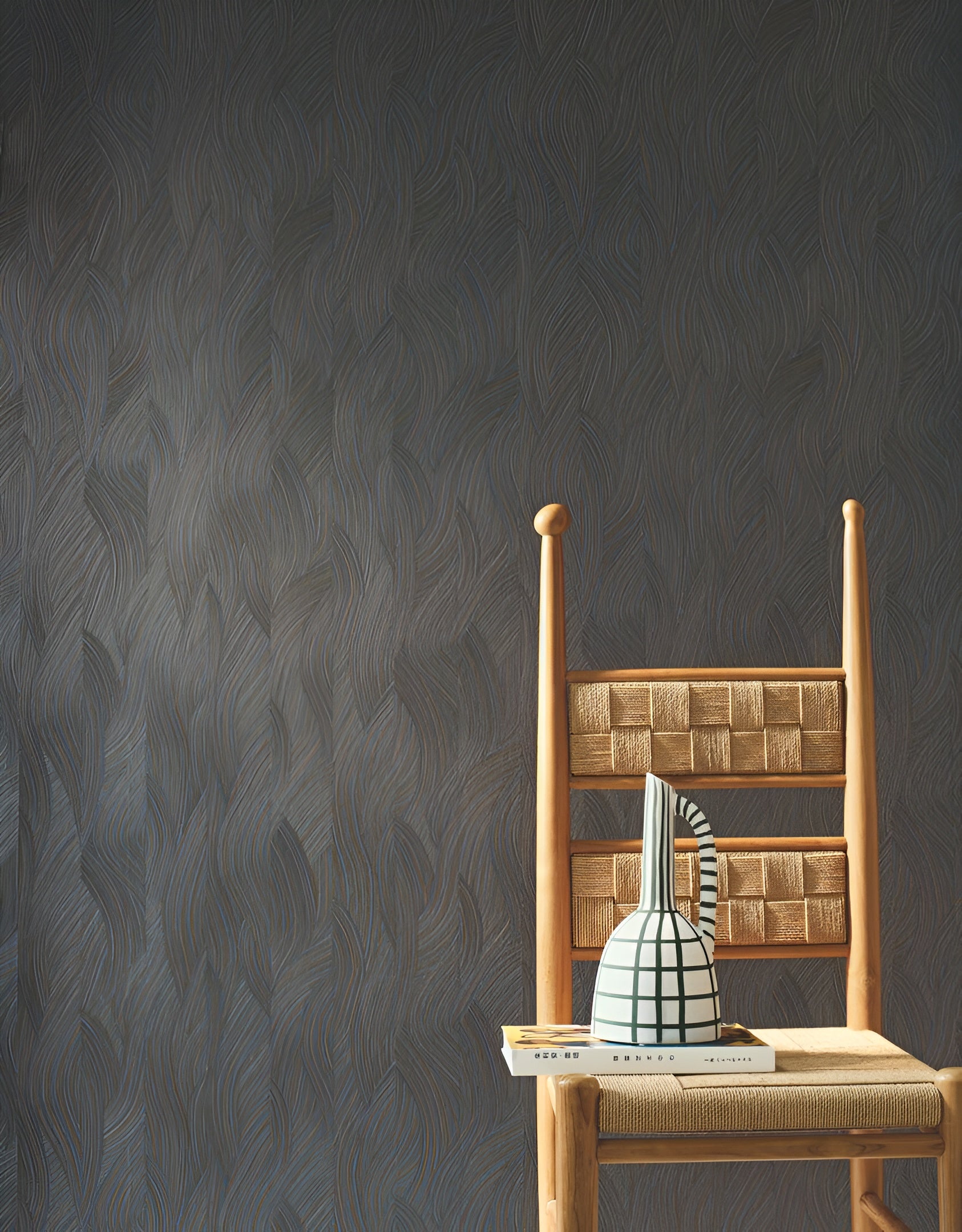 Structural wallpaper with an abstract wavy pattern JASSINE - ENCRE dark brown