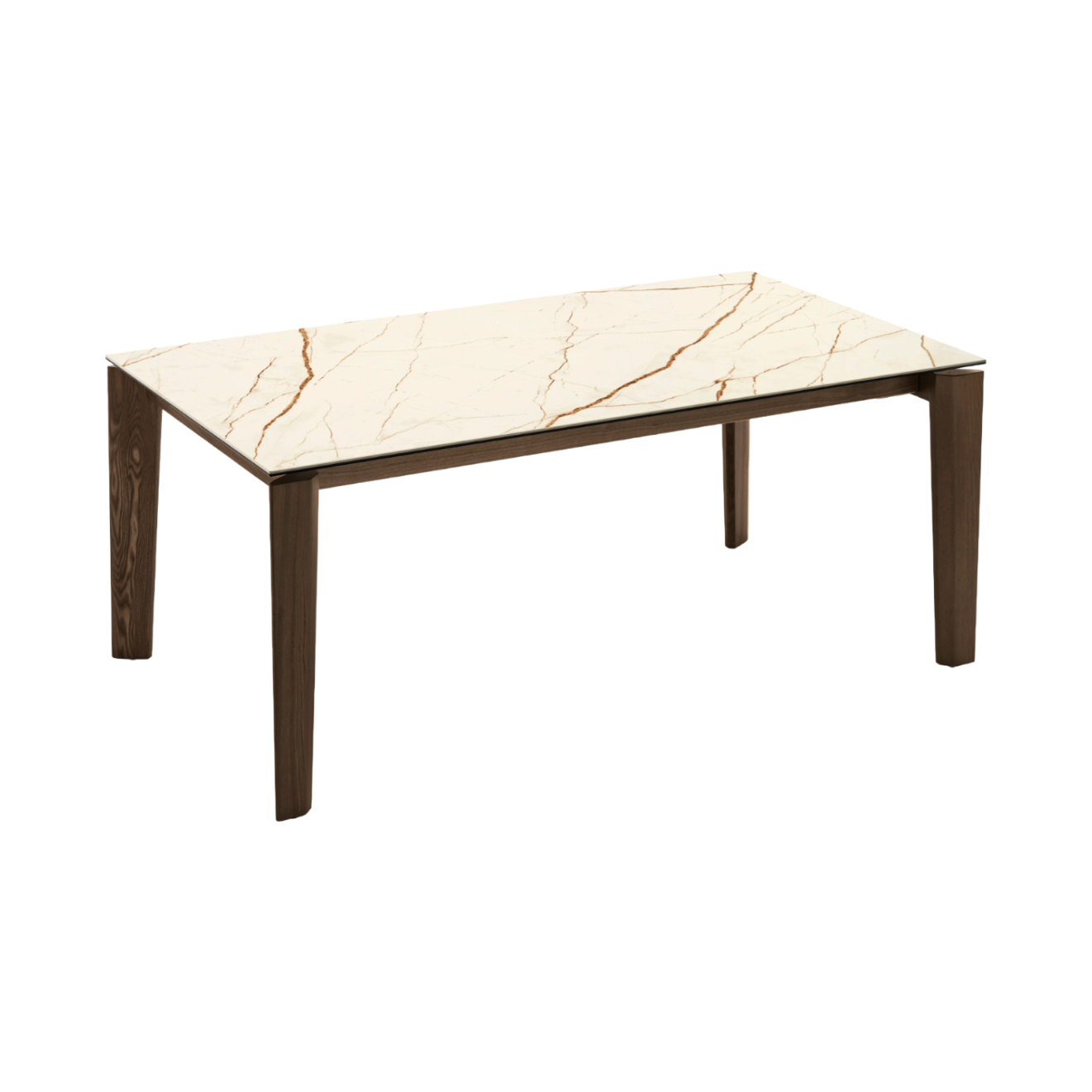 Ausziehbarer Tisch DOGMA mit beigem Tischplatte und dunklem Holzgestell